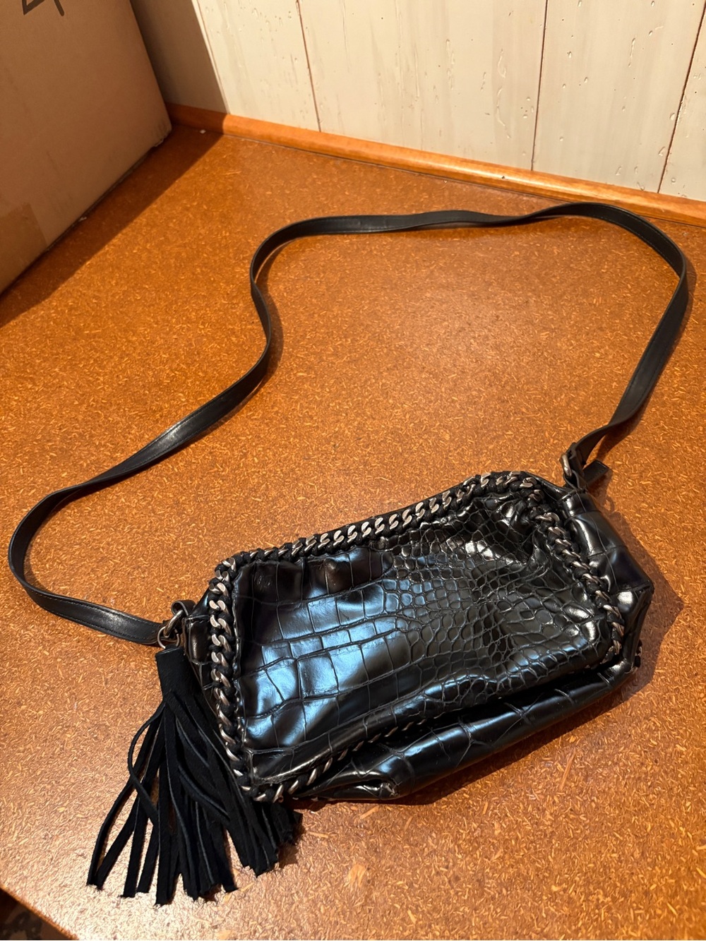 Zara Croc-Embossed Crossbody Bag with Tassel